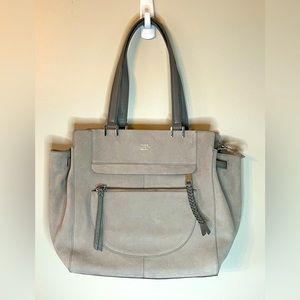 Vince camuto light grey suede shoulder bag in med/lg